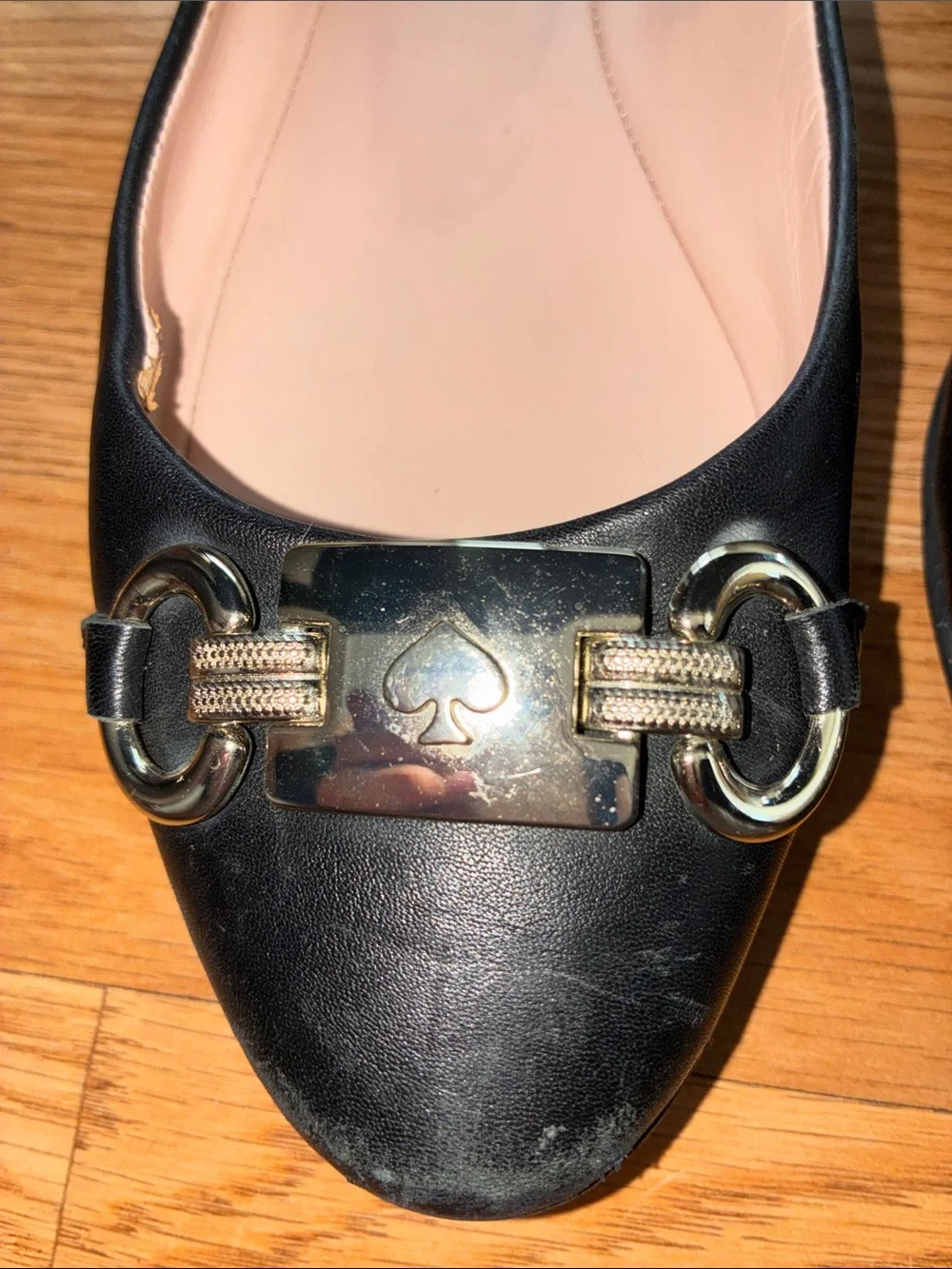 kate spade Black Leather Flats with Gold-Tone Horsebit